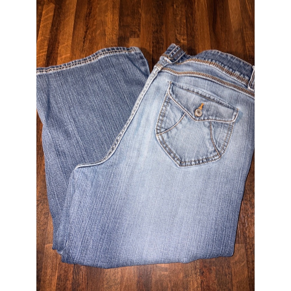 Vintage Faded Glory Womens Blue Denim Capri Jeans Wide Leg Size 12‎ Grunge